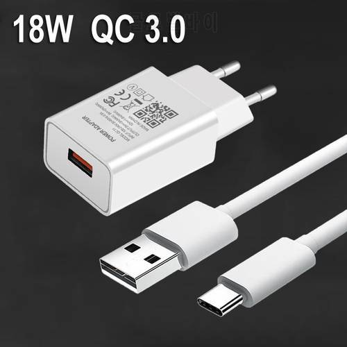 QC 3.0 Fast Phone Charger EU Plug For Xiaomi A2 A3 10 8 9 SE Redmi 8A Note 10 S 9T 8T 9 8 7 Pro Phone Power Type-c USB Cable