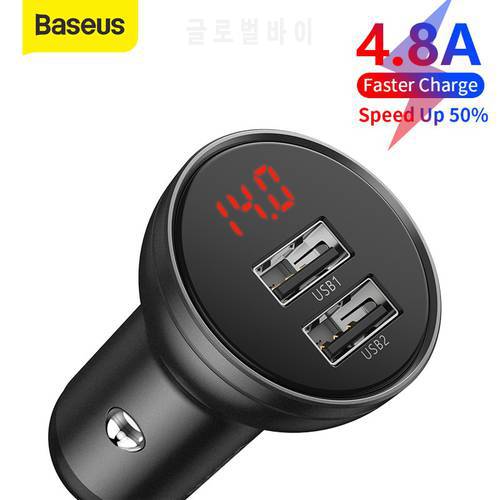 Baseus 24W Dual USB Car Charger Phone Charging Metal Digital Display 4.8A Car Cigarette Lighter For iPhone 14 13 12 Fast Charger