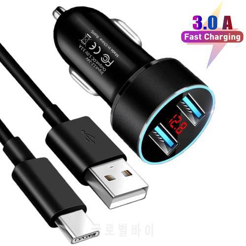 Car USB Charger For Samsung A51 A71 A41 A31 M31S A21S S8 S9 S10 S20 S21 Plus Fast Charging 3.1A Phone Charger USB Type C Cable