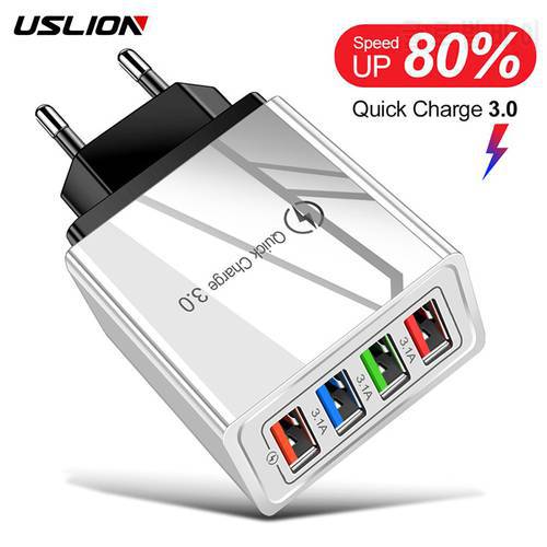 USLION 4 Ports USB Charger LED Quick Charge For Phone Adapter For Xiaomi Samsung S10 Portable Wall Mobile Charger Fast Charger
