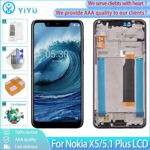 100% Orig For Nokia 5.1 Plus lcd Display For Nokia X5 LCD Touch Screen Digitizer Assembly With Frame Replacement Parts