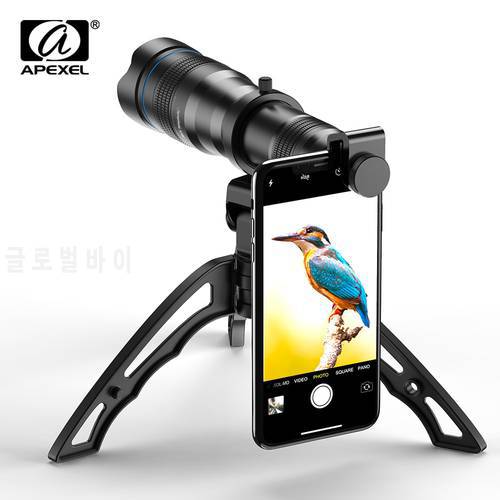 APEXEL Optional HD 36X metal telephoto lens telescope monocular phone lens Mini tripod for iPhone Samsung all Smartphone hunting