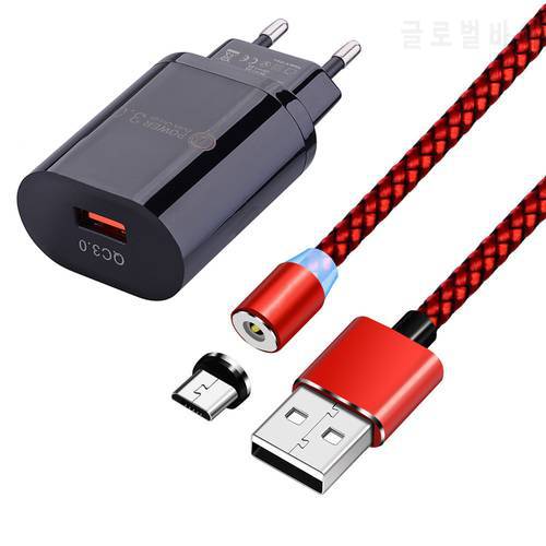 Magnetic Micro usb Cable QC 3.0 fast Charger adapter For Samsung Galaxy J3 J5 2016 J7 Prime J8 A6 for Huawei Y5 Y6 2018 Y7 2019