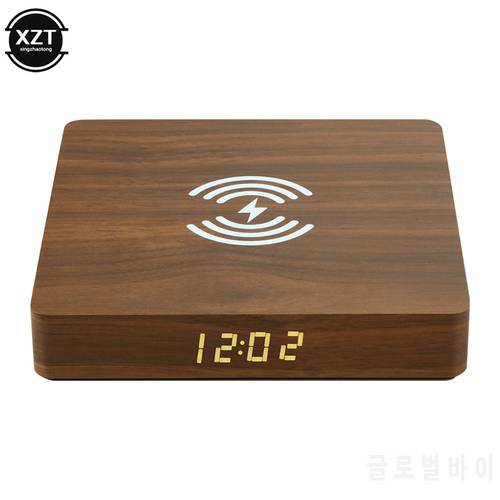 Wood Grain Wireless Charger Fast Charging Pad with Clock for iPhone 11 8 Plus XR Samsung S10 S9 Huawei Xiaomi 10w Phone Charger