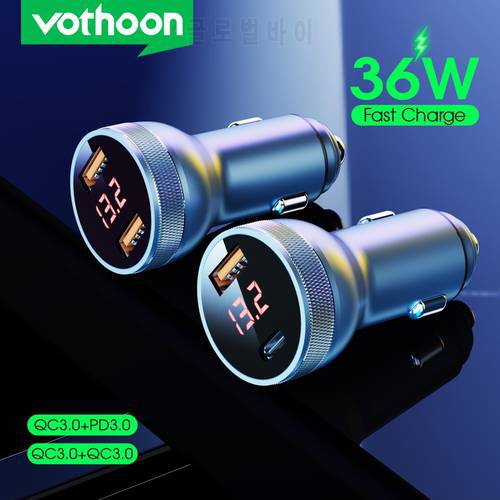 Vothoon USB Car Charger Quick Charge 3.0 Fast Charging Charger for iPhone 13 Samsung Huawei Type C QC PD Mobile Phone Charger