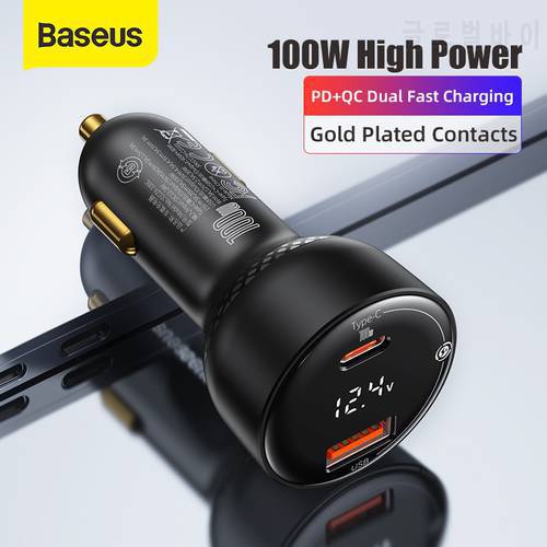 Baseus 100W Car Charger Dual Port USB Type C Quick Charger Digital PPS QC PD 3.0 Laptop Phone Charger For iPhone 13 12 Xiaomi