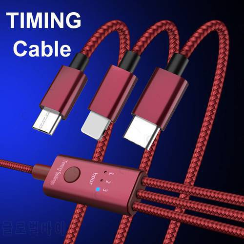 TQUQ Multi Charging Cable with Timer, Nylon 3 in 1 Charger Cable Universal Charge Cord Type C Micro USB Connector For Cell Phone
