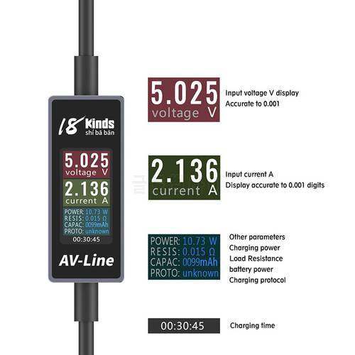 18 Kinds AV Line Data Tester Fast Charger Cable For iPhone Lighting Android Phone Type C Real Time Brush Voltage Current