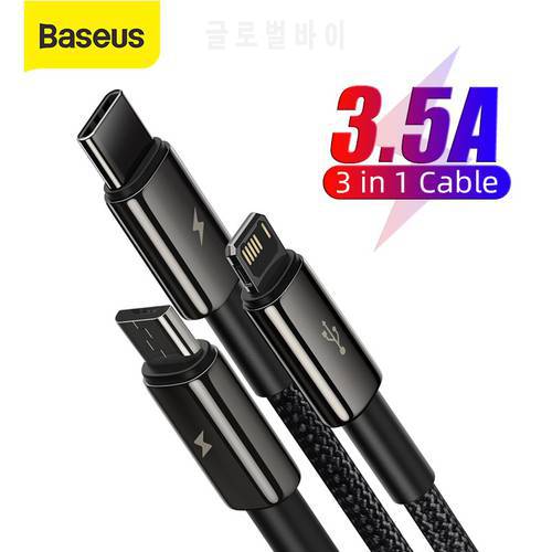 Baseus 3 in 1 USB C Cable for iPhone 12 X 11 Pro Max Fast Charger for Xiaomi Red mi note 9 Samsung S20 Micro Type C USB Cable