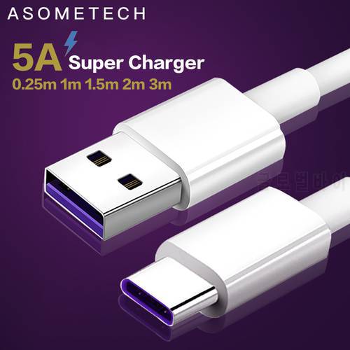 5A Fast Charge USB C Cable For Huawei Samsung Quick Charge FPC QC4.0 QC3.0 Mobile Phone Charging Wire Data White Type C Cable