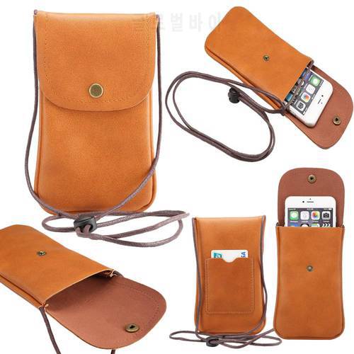 Universal Leather Cell Phone Shoulder Pocket Wallet Pouch Bag Case with Neck Strap For Samsung For iPhone 11 Pro Phone Bag