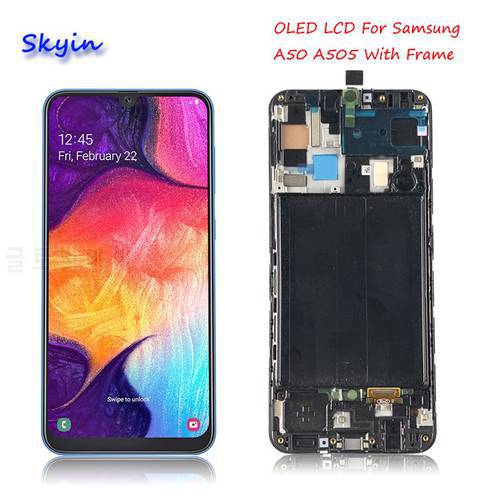 OLED Display For SAMSUNG GALAXY A50 LCD Display A505/DS A505F A505 Screen Touch Digitizer Assembly Frame LCD With Fingerprint