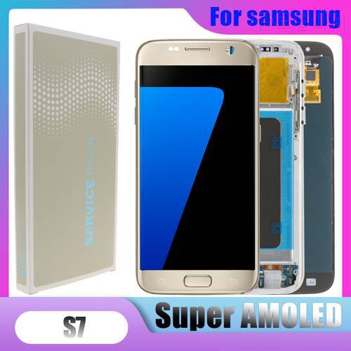5.1&39 SUPER AMOLED Burn-shadow LCD For Samsung Galaxy S7 Display With Frame G930 G930F LCD Screen Digitizer Assembly