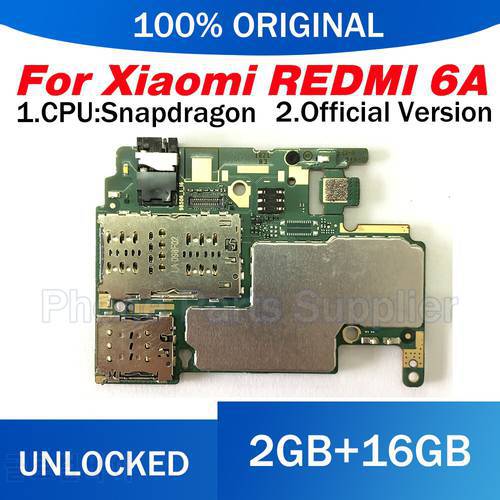 Original Unlock Test Working Mainboard Motherboard For Xiaomi Redmi 6A 2GB RAM 16GB ROM Full Chips Circuits Card Fee Flex Cable