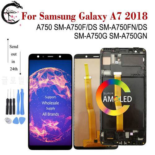 A750 Display With Frame For Samsung Galaxy A7 2018 LCD Display A750F/DS A750FN A750G Screen Touch Digitizer Assembly Reaplcement