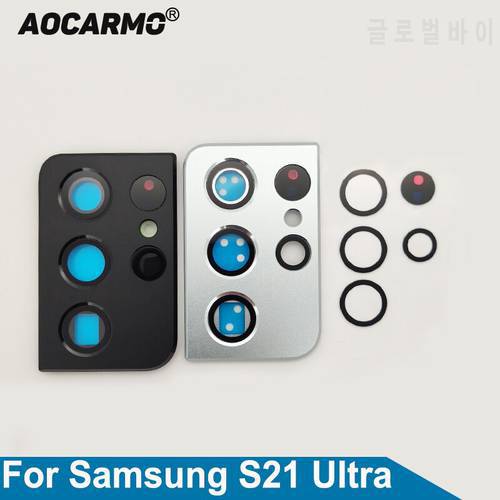 Aocarmo For Samsung Galaxy S21U S21 Ultra Rear Back Camera Lens Glass With Frame Adhesive Sticker Glue