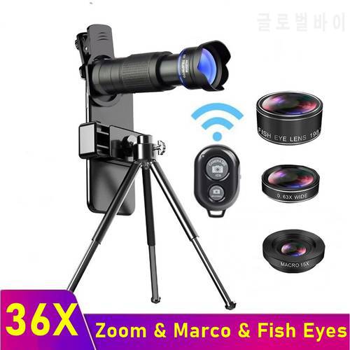 Tongdaytech 36X Zoom Phone Lens Portable Camera Macro Lens For Phone Fish Eyes Tripods For Iphone 12 11 Pro Max Samsung Xiaomi