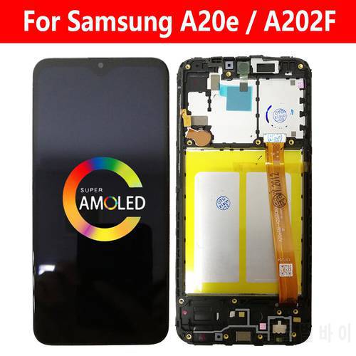 For Samsung Galaxy A20e 2019 LCD A202F Display With Frame A202 SM-A202F/DS Screen Touch Digitizer Assembly Super AMOLED Parts