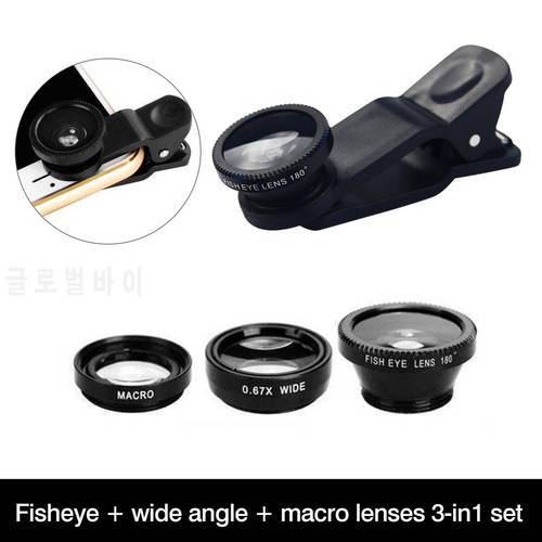 3in1 Fisheye Phone Lens 0.67x Wide Angle Zoom Lens Fish Eye Macro Lenses Camera Kits With Clip Lens On The Phone For Smartphone