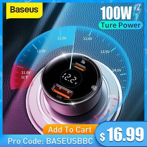 Baseus PD 100W Car Charger Quick Charge QC4.0 QC3.0 PD 3.0 Fast Charging For iPhone 14 13 12 11 Pro Max Samsung XiaoMi Phone