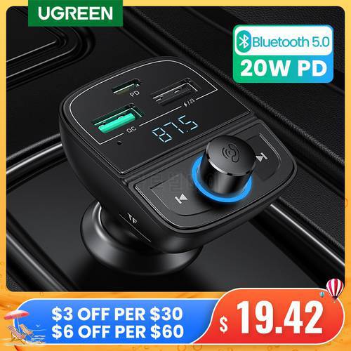 UGREEN Quick Charge 4.0 Car Charger for Phone FM Transmitter Bluetooth Car Kit Audio MP3 Player Fast Dual USB Car Phone Charger