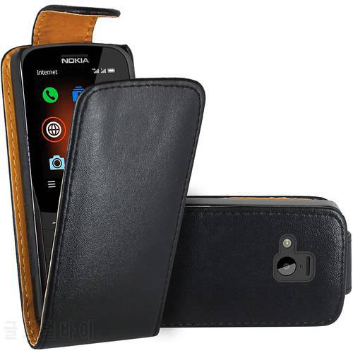 Black Flip Premium Leather Skin Bag Case Cover For Nokia Asha 305 306 308 309 310 500 501 502 515 Dual SIM