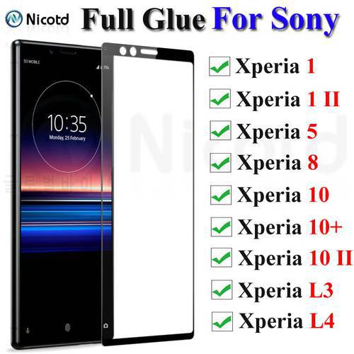 3-1PCS Full Glue Tempered Glass For Sony Xperia L3 Screen Protector For Xperia 1 5 10 Protective Film For Xperia 1 II 10 II