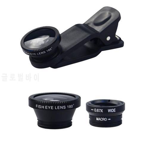 3 In 1 Mobile Phone Lens 180 degree Fisheye Lens 0.67X Wide Angle Len 10X Macro HD Camera Lens Universal For Smartphone