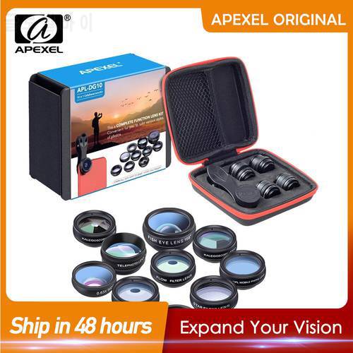 APEXEL 10 in1 Mobile Phone Lens Adapter Kit Fisheye Wide Angle Telescope Macro Lens for Iphone Huawei Mobile Phone Accessories