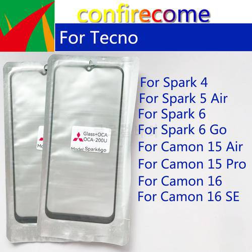 50Pcs\Lot For Tecno Camon 15 Air Pro 16 SE LCD Front Touch Screen Lens Glass With OCA Glue Replacement For Spark 4 5 Air 6 Go 7T