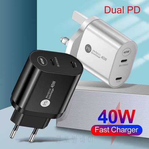 40W Double PD USB C Mini Charger PD3.0 EU/US/UK Fast Charger Type C Phone Charger For iPhone 13 12 Pro Max Huawei Xiaomi Samsung