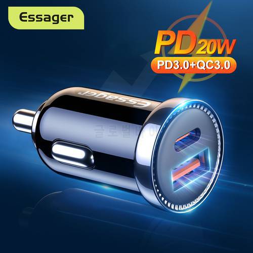 Essager USB Car Charger USB Type C Quick Charge QC 3.0 For iPhone 14 13 12 Pro Max Xiaomi Fast Charging Charger For Phone in Car