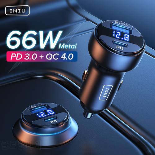 INIU 66W Car Charger USB Type C Dual Port PD QC Fast Charging Phone Charge Adapter For iPhone 13 Laptop Huawei Xiaomi Samsung