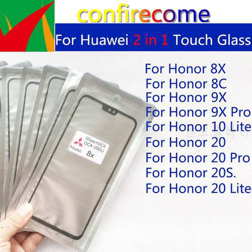 10pcs\Lot Glass + OCA For Huawei Honor 8X 8C 20s 9X 20 Pro 10 Lite 20i Touch Screen Panel Sensor Digitizer Front Glass