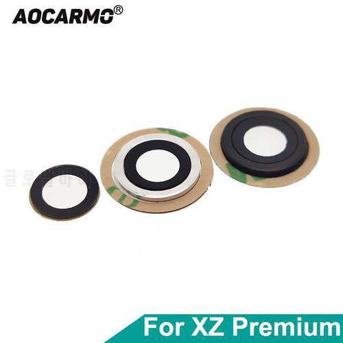 Aocarmo Back Lens Rear Camera Len Glass Cover With Frame Ring Adhesive Sticker For Sony Xperia XZ Premium XZP G8141 G8142