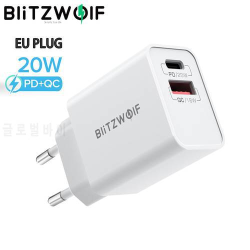 BlitzWolf BW-S20 20W 2-Port PD3.0 QC3.0 Wall Charger Support PPS FCP SCP AFC Fast Charging for iPhone 12 12 Mini 12 Pro Max