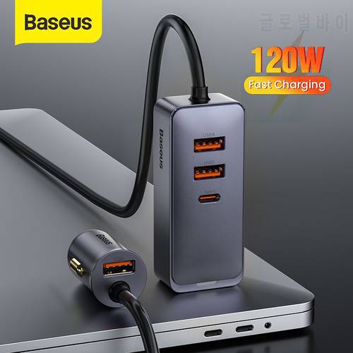 Baseus 120w Car Charger Fast Charging Quick Charge 4.0 QC3.0 USB Type C Charger For iPhone 12 11 Xiaomi Samsung MacBook Laptop
