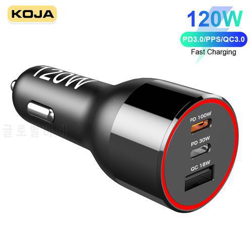 120W USB C Car Charger Fast Charging PPS/PD100W 45W 30W QC3.0 18W For Iphone12 13 Samsung S21 Xiaomi Phone TYPE C Laptop MacBook