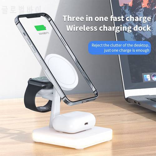 3 in 1 Magnetic Wireless Charger For Iphone 12 13 Pro Max Mini Induction Chargers Fast Charging Station For Apple Watch AirPods
