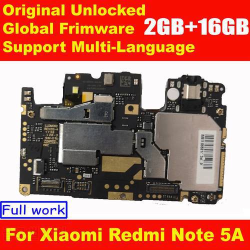 Original Unlocked MainBoard For Xiaomi Redmi Note 5A MotherBoard With Chips Circuits Flex Cable Global Frimware 16GB ROM MIUI