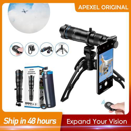 APEXEL HD 36X Metal Telescope Lens Monocular Telephoto Mobile Lens+ Selfie Tripod for Samsung Huawei all Smartphones Traveling