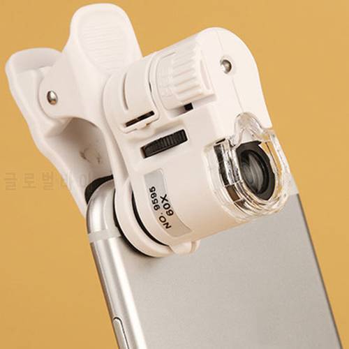 60X Mobile Phone Microscope Magnifier with LED Light Phone Universal Mobile Magnifying Glass Macro Lens Zoom Camera Clip 9595W