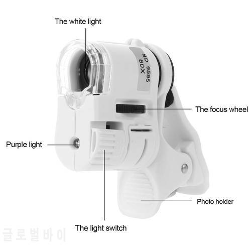 60/100X Mobile Phone Microscope LED Instrument Magnifying Glass Focusing Adjusted Pocket Microscope With Cellphone Clip UV Light
