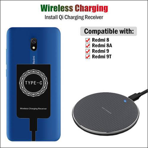 Qi Wireless Charging Receiver for Xiaomi Redmi 8 8A 9 9T 10 Phone Wireless Charger Pad USB Type-C Charging Adapter Gift Case