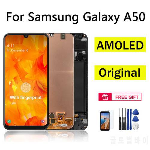 AUMOOK Original AMOLED for Samsung Galaxy A50 LCD Display Touch Screen Digitizer with Frame for Pantalla Samsung A50 LCD Screen