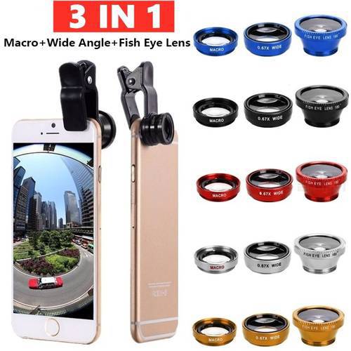 3 In 1 Fish Eye Camera Mobile Phone Lens for Smartphone Wide Angle Fisheye Lens Clip Macro for IPhone Smart Phone Accessoires