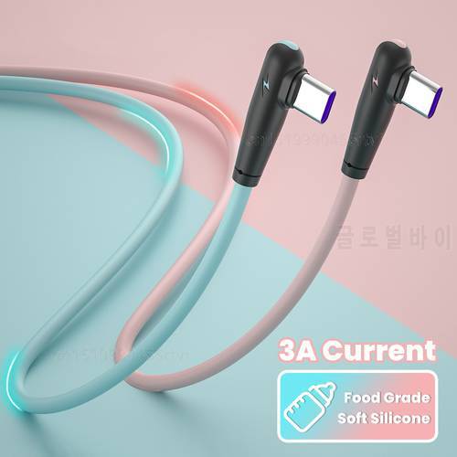 Soft Silicone USB C Cable 90 Degree Fast Charger 5A USB Type C Cable for Huawei Mate 40 Xiaomi POCO X3 Mobile Phone USB-C Cord
