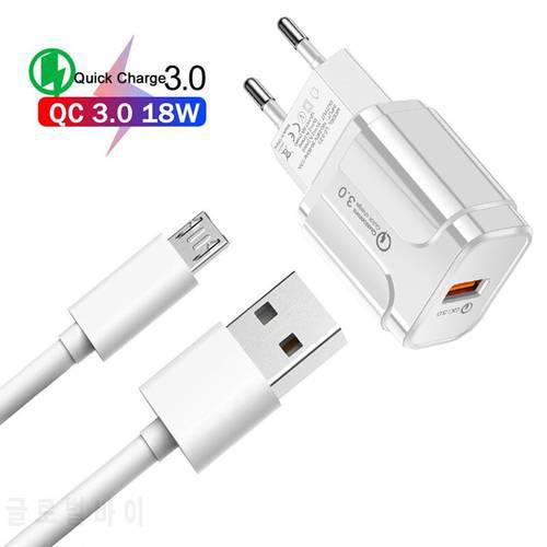 For Xiaomi Redmi 9A 9C 7A 6A QC 3.0 18W Fast Phone Charger Micro USB Cable Fast Charging For OPPO A12 A15 A5 A7 A8 A9 EU Plug