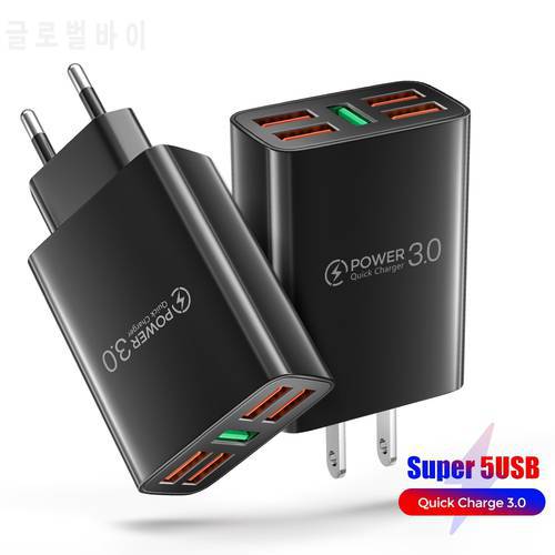48W 5 USB Fast Charger Quick Charge 4.0 3.0 Universal Wall For iPhone 12 11 Samsung Xiaomi Mobile Phone Chargers Fast Charging