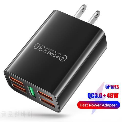5 Ports 48W Quick Charger3.0 5A USB Fast Charging For iphone12 Samsung Huawei Xiaomi Mobile Phone Chargers Adapter EU US UK Plug
